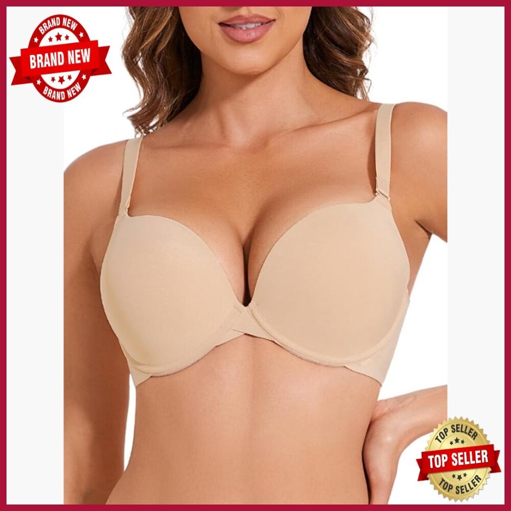 Push Up Padded Plunge Bra Seamless Underwire T-Shirt Deep V